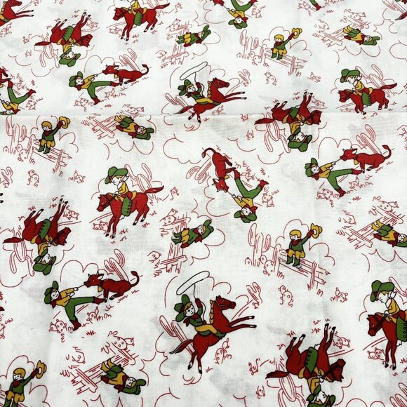 Windham Fabric Storybook Ranch 1 Yd X 44” White Red Boy Cowboy Western - Picture 1 of 4